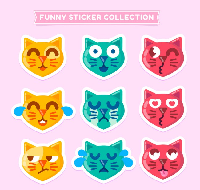 9款有趣的猫咪表情头像贴纸矢量素材16图库网精选