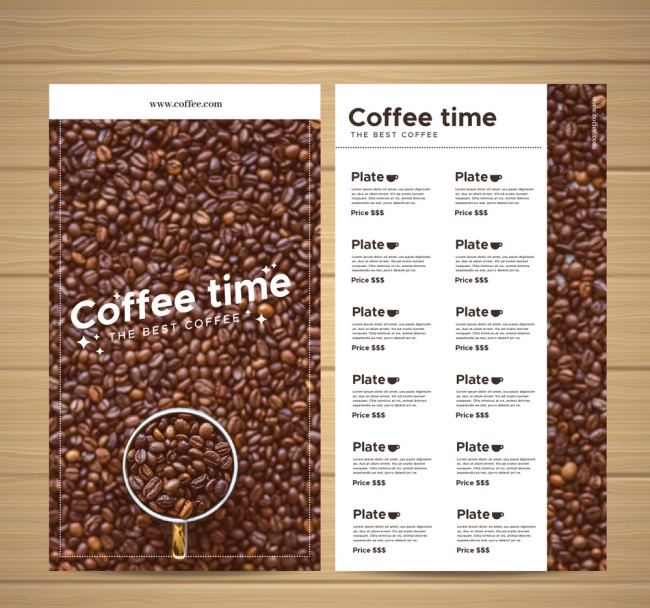 创意咖啡豆咖啡馆菜单正反面矢量图16图库网精选