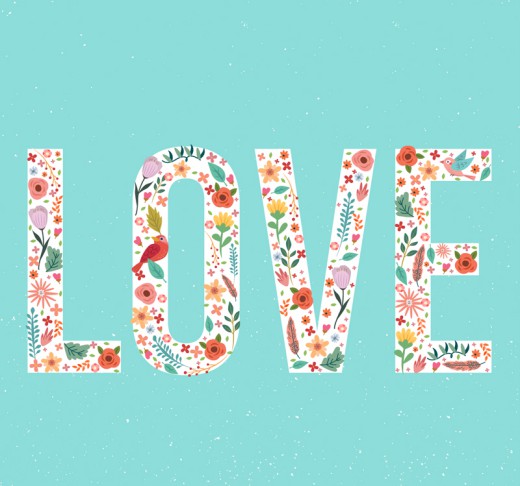 彩色花鸟装饰爱LOVE的艺术字矢量素材16图库网精选