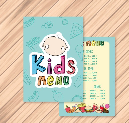 创意儿童菜单正反面矢量素材16设计网精选