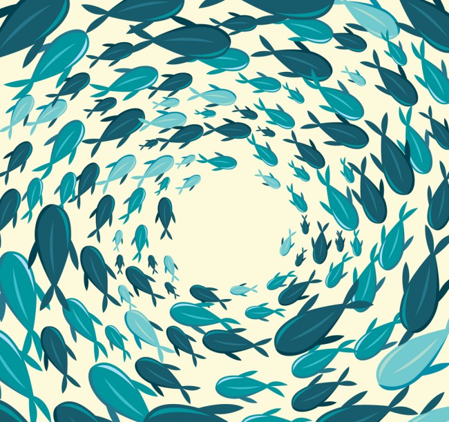 创意海洋鱼群漩涡矢量素材16图库网精选