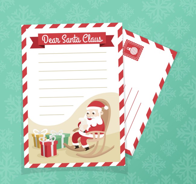 创意圣诞老人和礼盒信纸信封矢量素材16素材网精选
