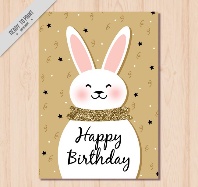 可爱笑脸兔子生日贺卡矢量素材16素材网精选