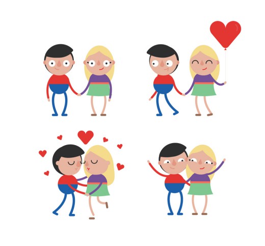 4款简洁卡通爱心情侣设计矢量素材16图库网精选