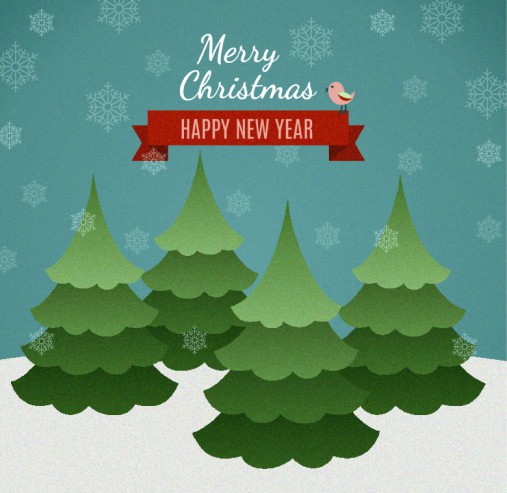童趣圣诞树与雪花插画矢量素材16素材网精选