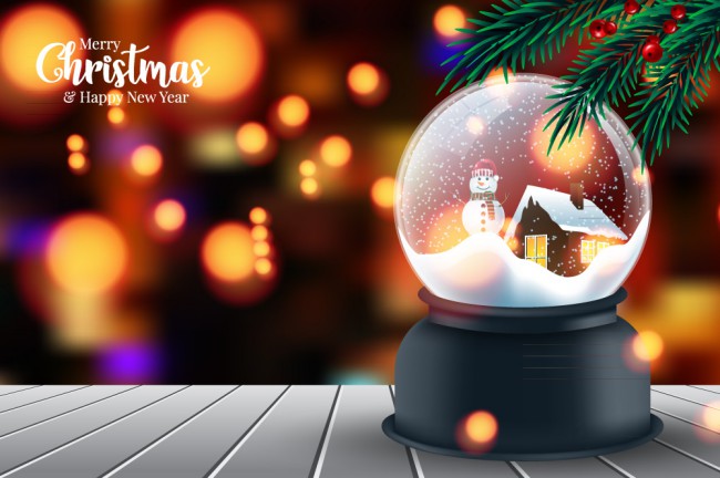 创意圣诞节雪花玻璃球贺卡矢量素材素材天下精选
