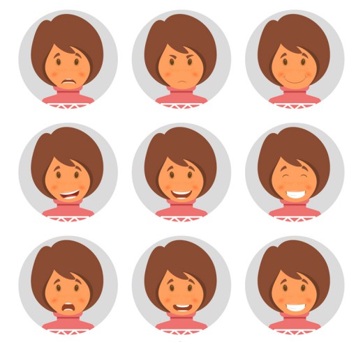 9款短发女子表情头像矢量素材16图库网精选