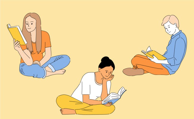 3款彩绘坐姿阅读人物矢量素材16素材网精选