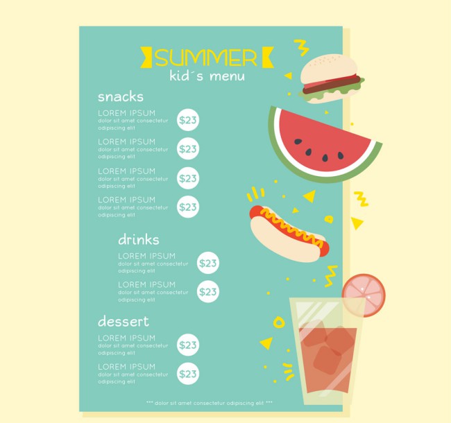 创意夏季儿童菜单矢量素材普贤居素材网精选