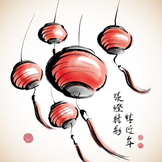 春节水墨红灯笼矢量素材16素材网精