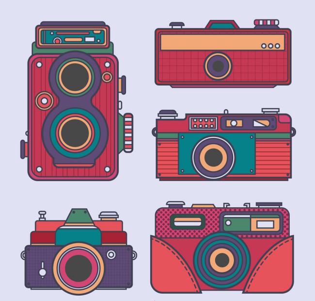5款复古彩色照相机矢量素材16素材网精选