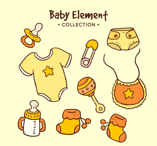8款手绘黄色婴儿用品矢量素材素材