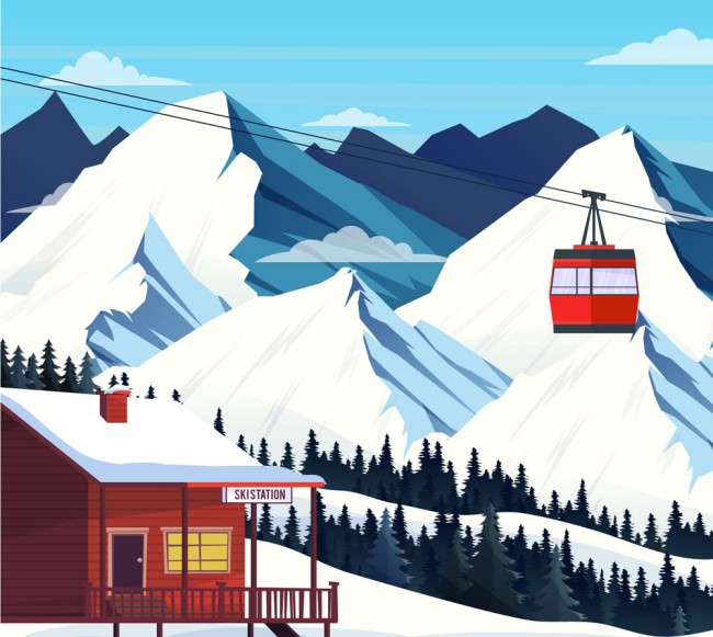 美丽冬季滑雪场风景矢量素材16素材网精选