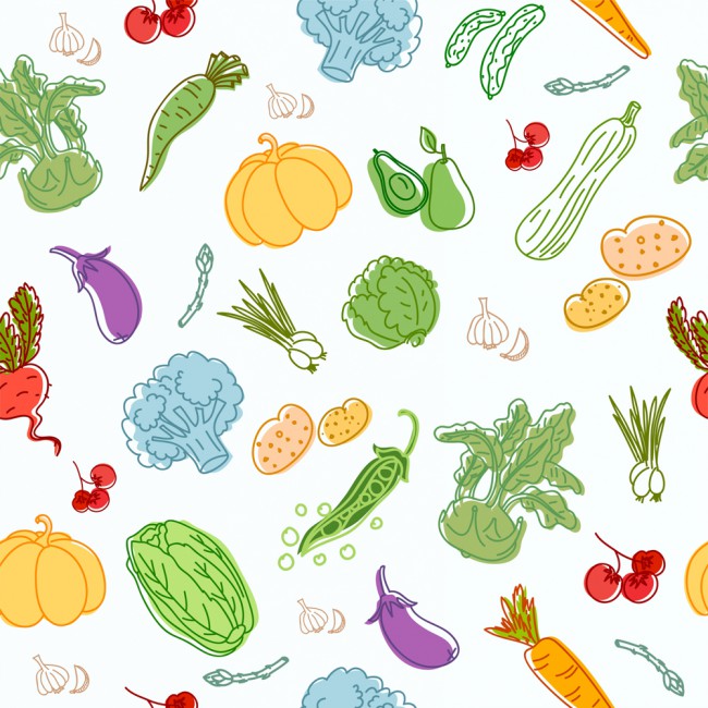 彩绘蔬菜水果无缝背景矢量素材普贤居素材网精选