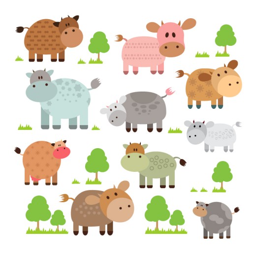 10款卡通牛和树木矢量素材16素材网精选