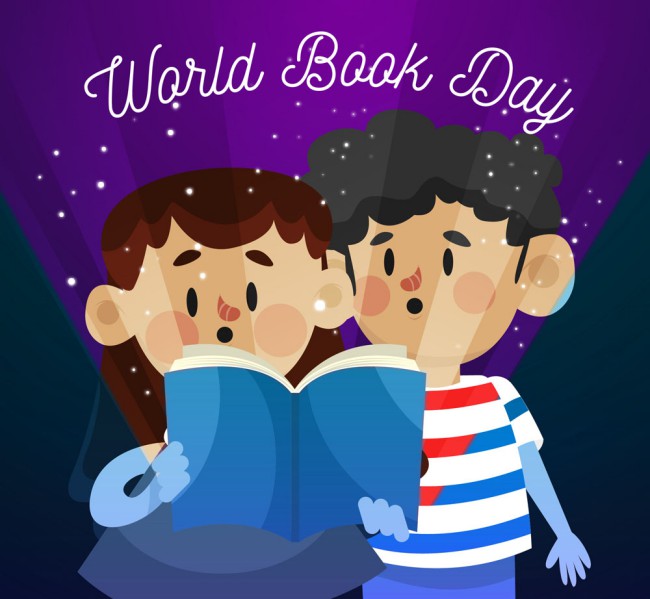 创意世界图书日读书的2个孩子矢量图普贤居素材网精选