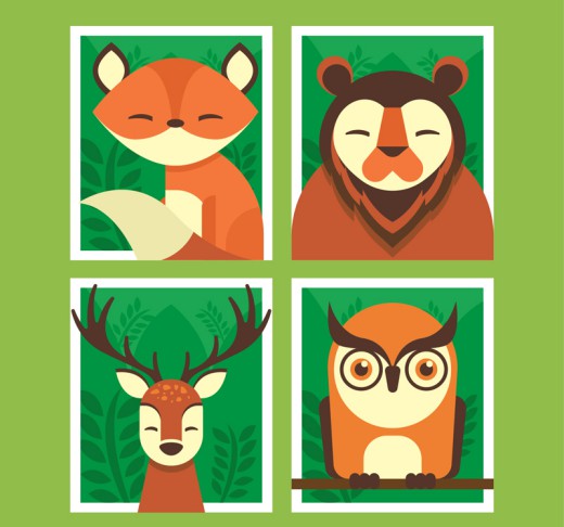 4款创意笑脸动物矢量素材16图库网精选