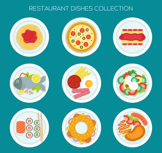 9款美味餐馆食物俯视图矢量素材16设计网精选