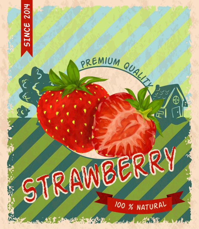 复古草莓宣传海报矢量素材16素材网精选