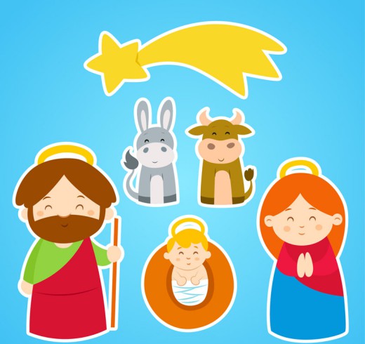 6款卡通耶稣诞生角色矢量图素材中