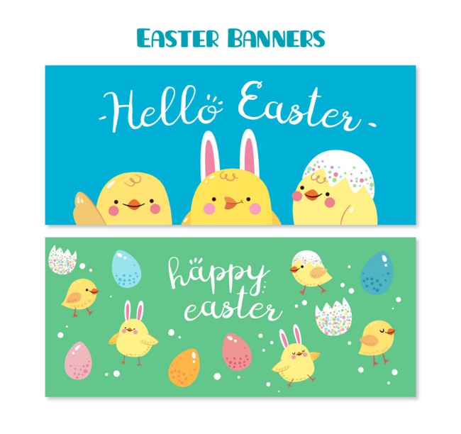 2款可爱复活节兔子和小鸡banner矢量图素材天下精选
