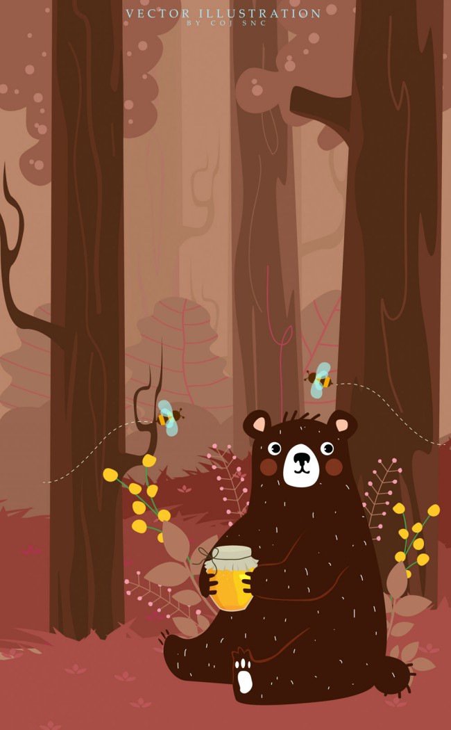 创意森林抱蜂蜜的熊矢量素材16图库网精选
