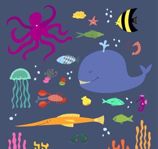 19种卡通海洋动植物矢量素材16设计网精选