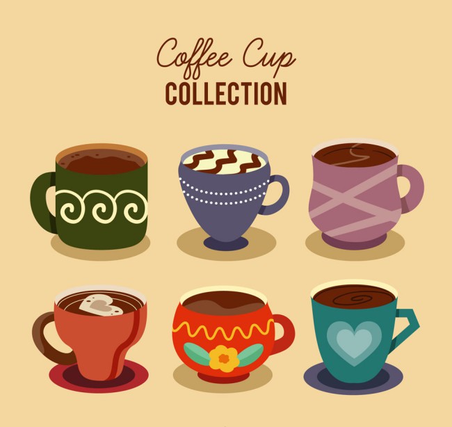 6款彩色花纹咖啡杯矢量素材16图库网精选