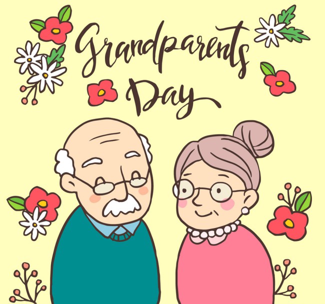 可爱祖父母节老人和花卉矢量图16素材网精选