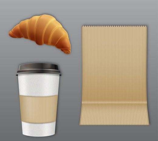 外卖咖啡和牛角面包矢量图16素材网