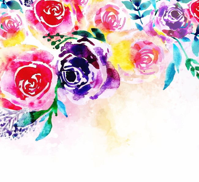 水彩绘多种颜色玫瑰花矢量素材16图库网精选