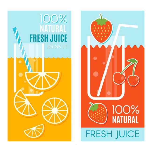 2款彩色橙汁和草莓汁banner矢量图普贤居素材网精选