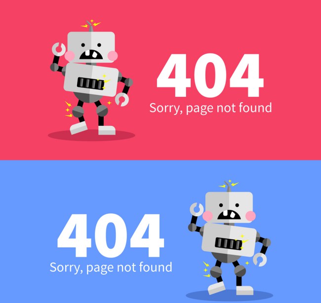 2款创意404错误页面机器人矢量图普