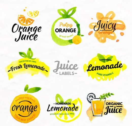 8款水彩绘果汁标签矢量素材16设计网精选