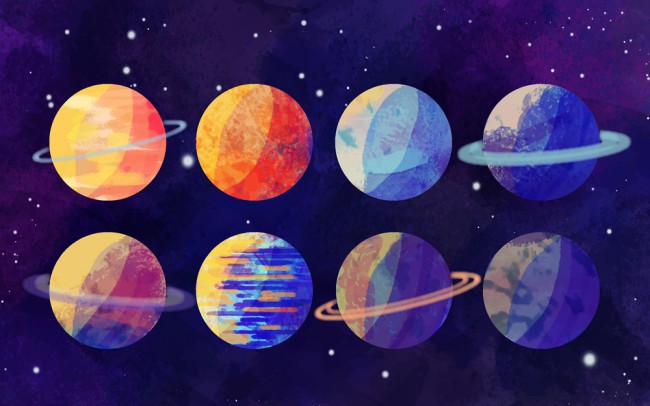 彩色太阳系八大行星矢量素材16图库网精选