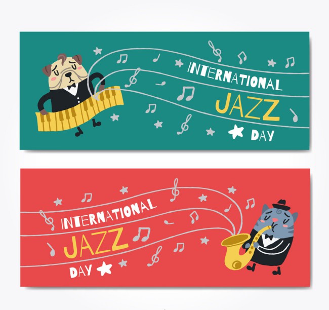 2款可爱动物国际爵士乐日banner矢量图素材中国网精选