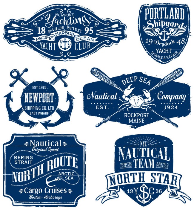 6款深蓝色复古航海标签矢量素材16设计网精选