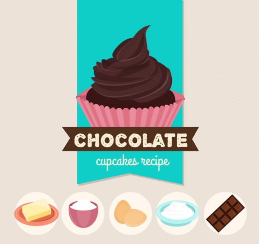 巧克力纸杯蛋糕及原料矢量素材素材中国网精选