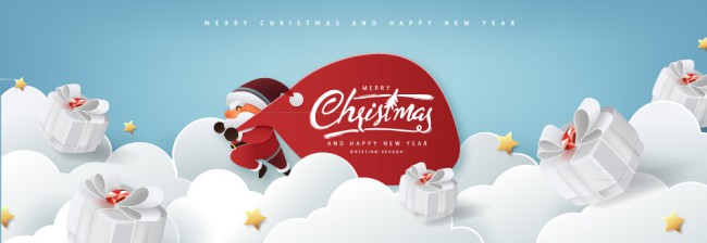 卡通云上飞奔的圣诞老人贺卡矢量图素材中国网精选
