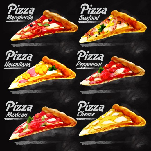 6款水彩绘美味三角披萨矢量素材素材中国网精选