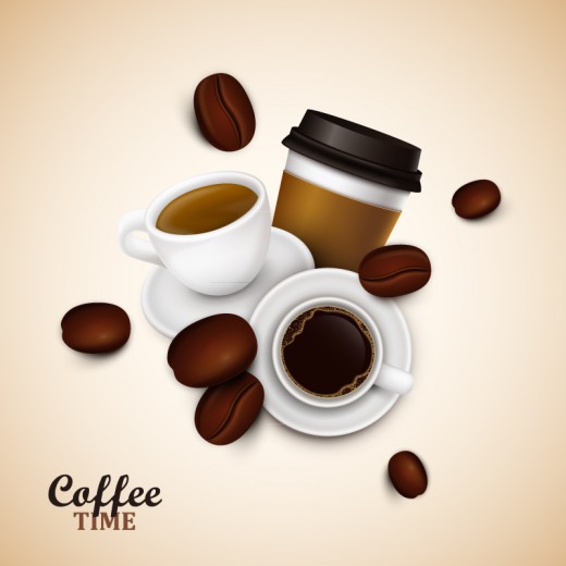 美味咖啡和咖啡豆矢量素材16素材网精选
