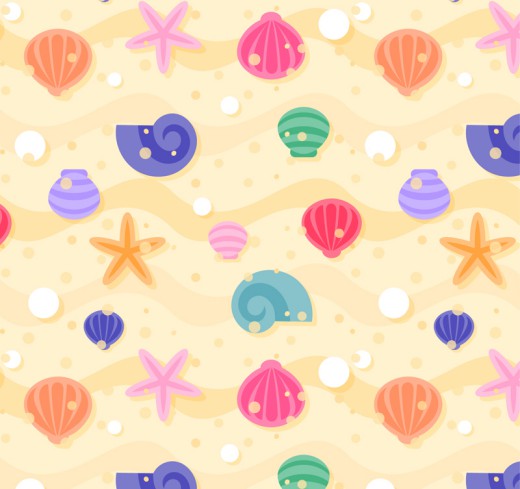彩色贝壳和海星无缝背景矢量素材16图库网精选