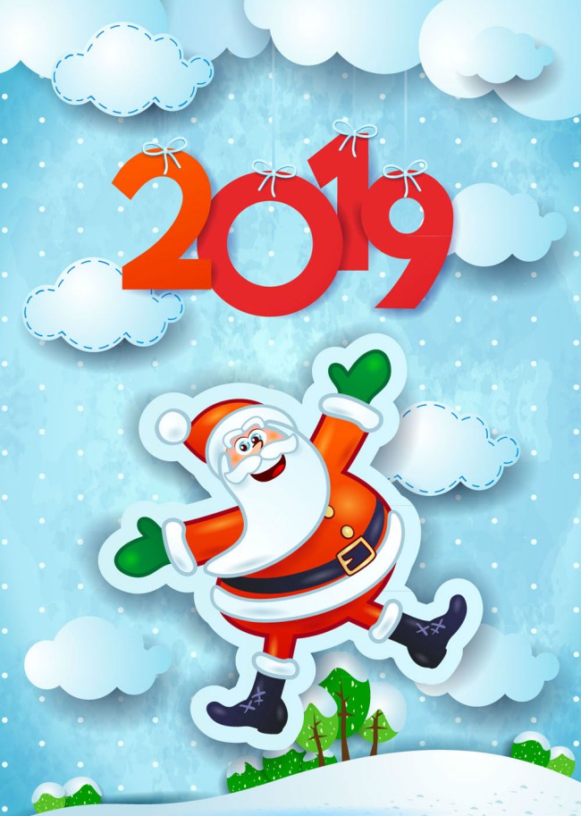 2019年新年圣诞老人贴纸贺卡矢量图16素材网精选