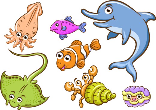 7款卡通大眼睛海洋动物矢量素材普