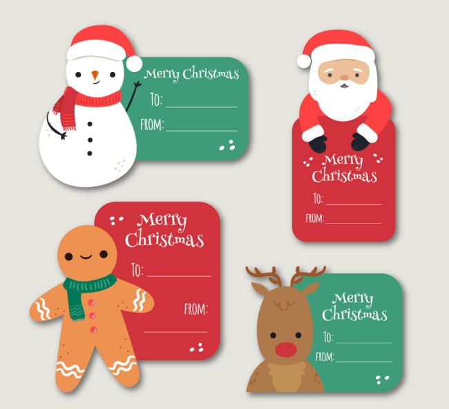 4款可爱圣诞角色留言卡矢量素材16图库网精选