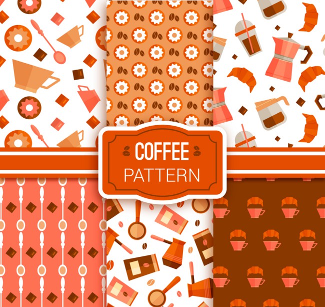 6款彩色咖啡元素无缝背景矢量图素材中国网精选