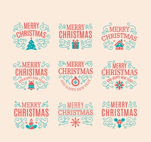 9款圣诞快乐花纹标签矢量图16素材网精选