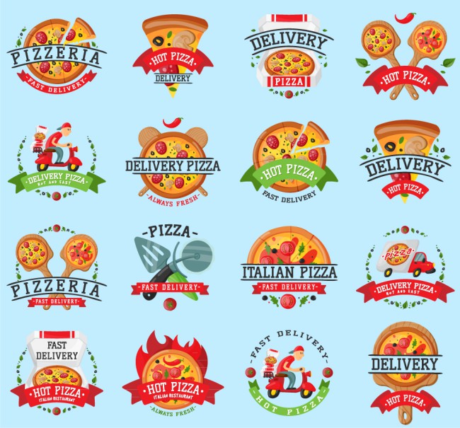 16款创意披萨标签设计矢量素材普贤居素材网精选