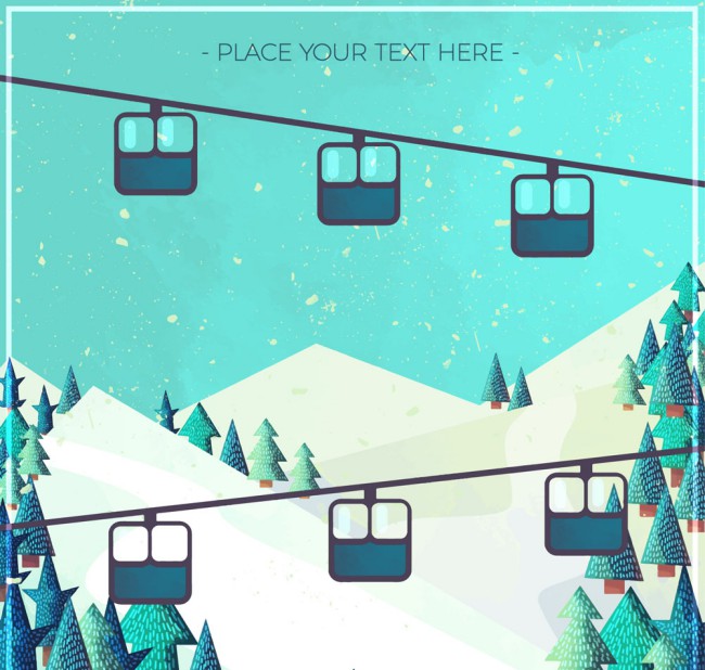 创意雪山和滑雪缆车风景矢量图16设计网精选