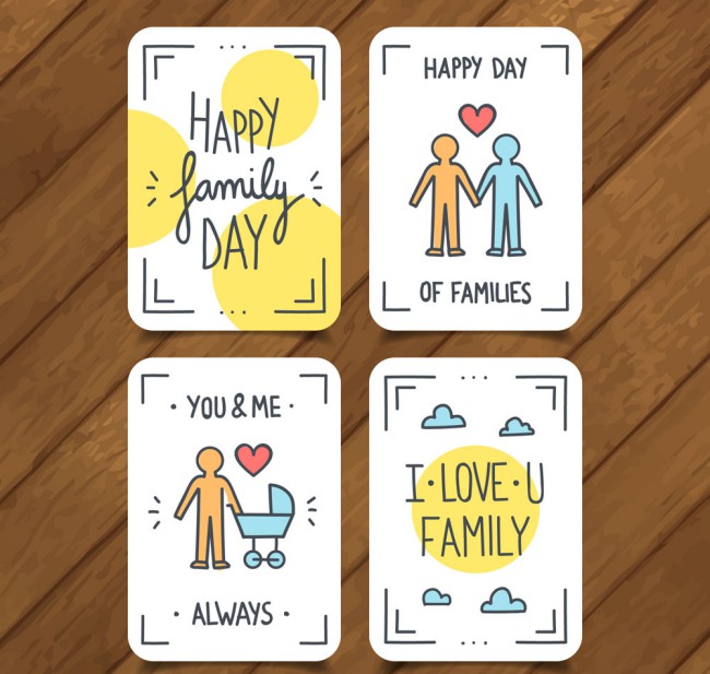 4款手绘国际家庭日卡片矢量素材16设计网精选
